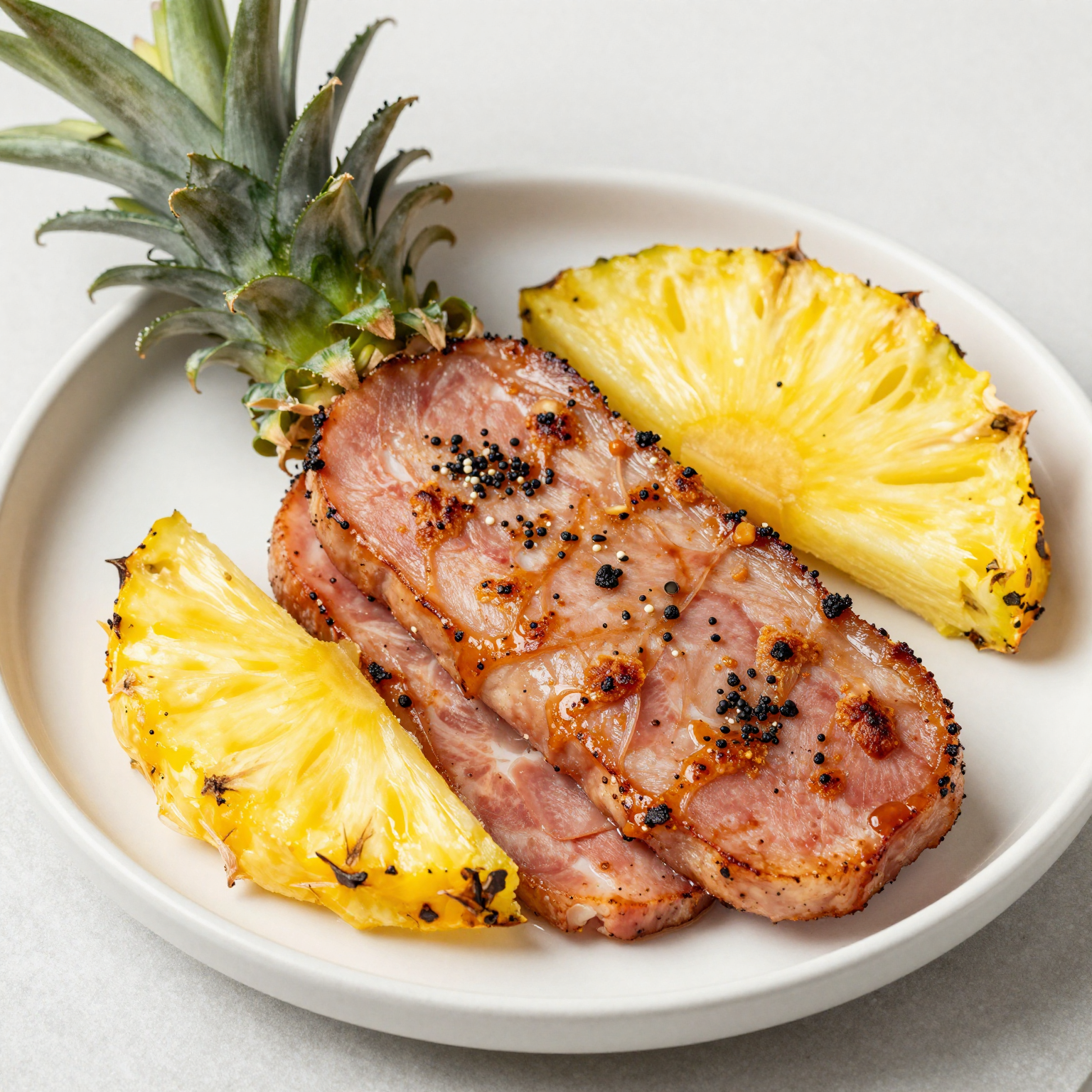 Air fryer ham steak with pineapple and garnish