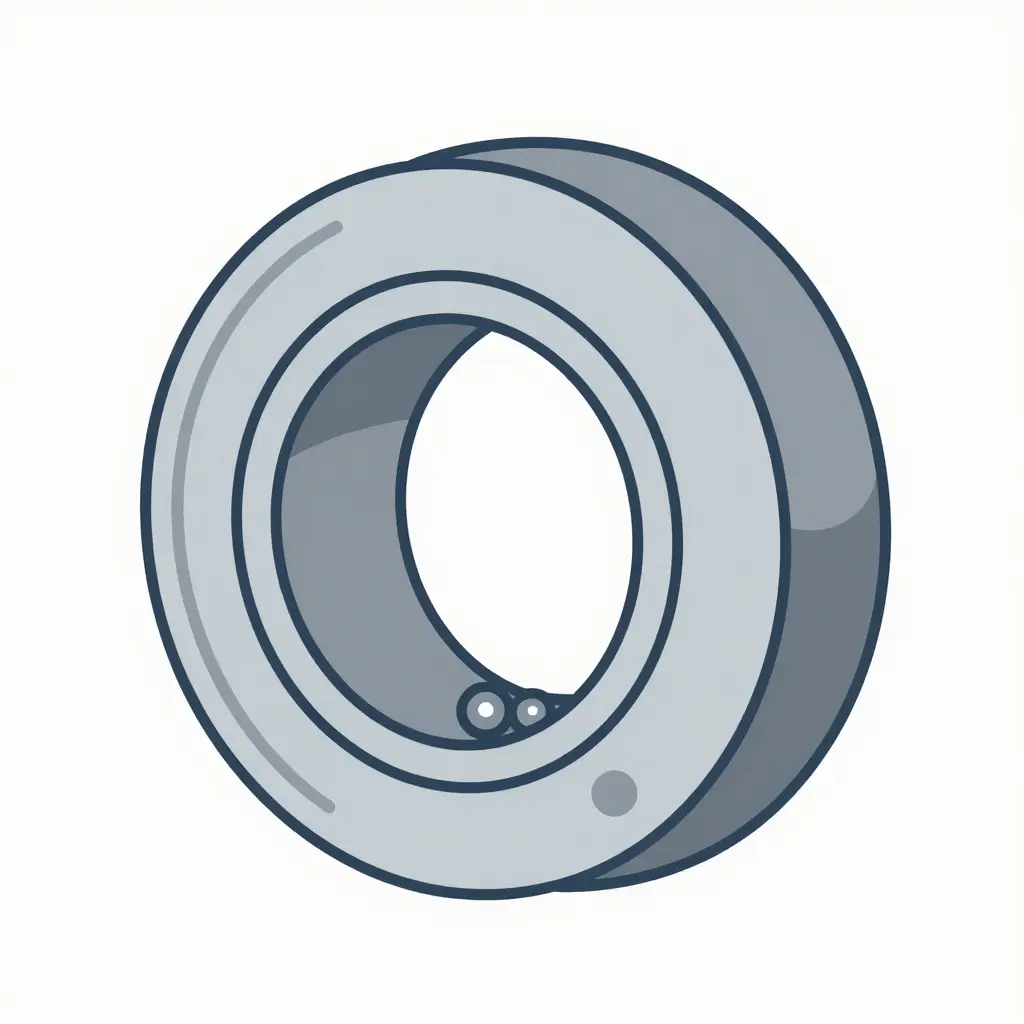 Annotated two-dimensional cross-section schematic of a tower crane slewing ring bearing showing the inner ring, outer ring, rolling elements seated in the raceway, raceway contact surfaces, and gear teeth, with colored shaded zones marking the locations where wear typically begins